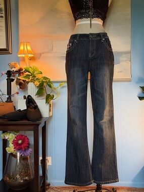 Earl Jeans Indigo Faded Flare Wide-Leg Jeans